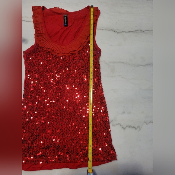 Active Basic Los Angeles Red Sequin Party Tank Top Size Medium - Picture 3 of 7